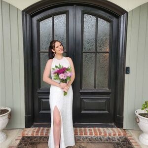 Elegant White Gown with High Slit